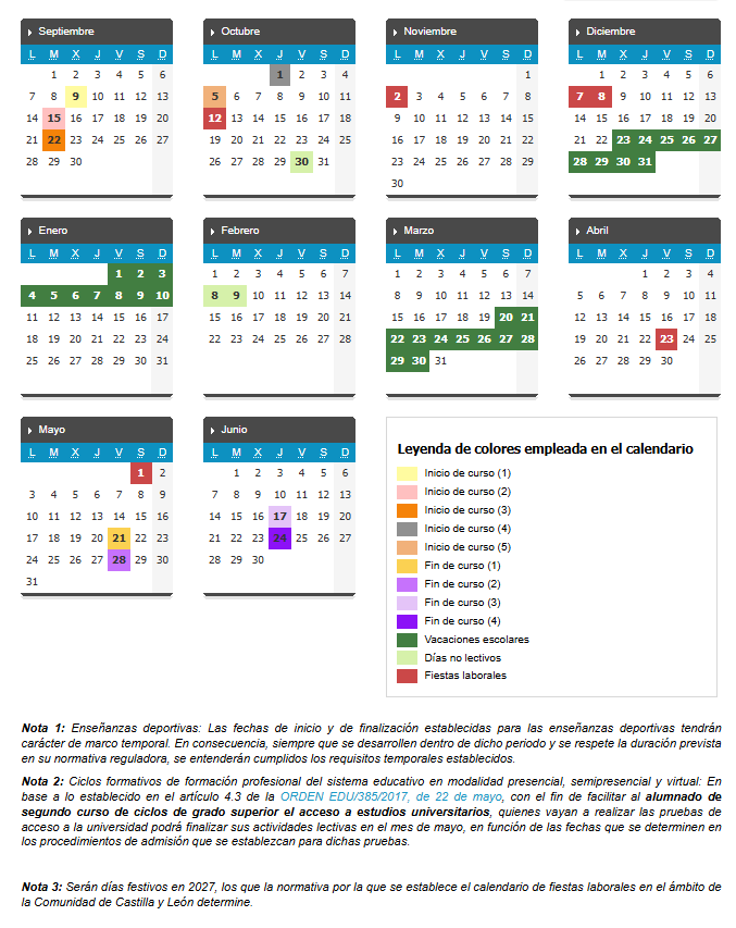 CALENDARIO 26/27 CALENDARIO 26/27